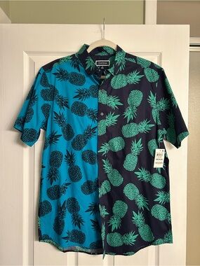 Club Room Men’s Split Pineapple Print Short Sleeve Shirt - Teal & Navy